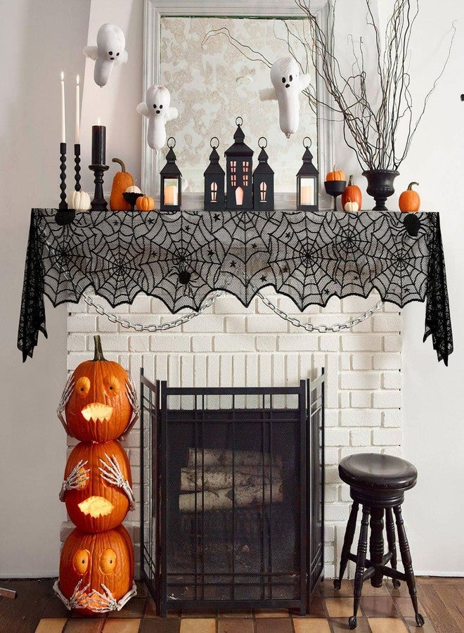 Libemskix Halloween Table Runner, 2 Pcs Black Lace Spider Web Table Runner for Halloween Decor, 18 X 73 Inch Gothic Spider Lace Cover Table Runner for Dining Table Centerpiece Decor, Halloween Table Decorations - Image 5