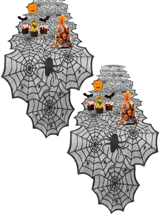 Libemskix Halloween Table Runner, 2 Pcs Black Lace Spider Web Table Runner for Halloween Decor, 18 X 73 Inch Gothic Spider Lace Cover Table Runner for Dining Table Centerpiece Decor, Halloween Table Decorations - Image 1