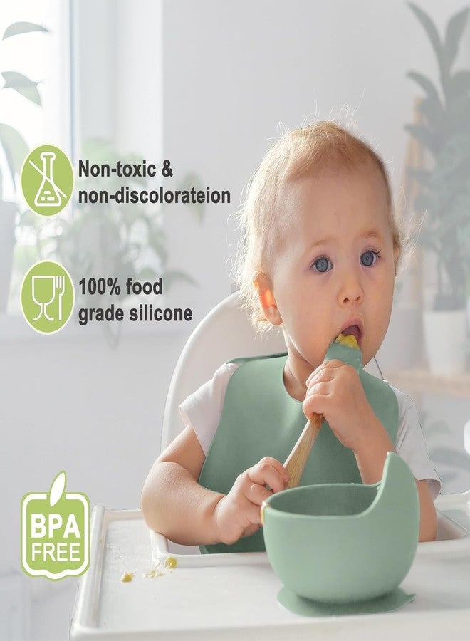 SUPUNYA 6PCS Silicone Baby Feeding Set – Suction Plate, Bowl, Bib, Spoon, Fork, Cup – BPA-Free, Non-Toxic, Microwave & Dishwasher Safe for Toddlers 6+ Months (Green) - Image 5