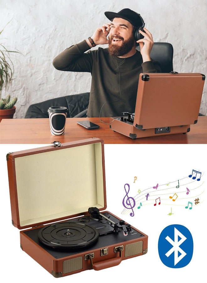 Vinyl Record Player, Vintage Record Player with Built in BT Receiver, 3-Speed Bluetooth Suitcase Portable Belt-Driven Record Player with Built-in Speakers, Upgraded Turntable Sound for Home - Image 1