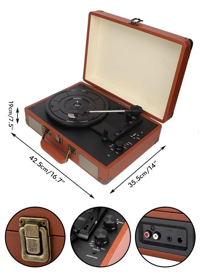 Vinyl Record Player, Vintage Record Player with Built in BT Receiver, 3-Speed Bluetooth Suitcase Portable Belt-Driven Record Player with Built-in Speakers, Upgraded Turntable Sound for Home - Image 2
