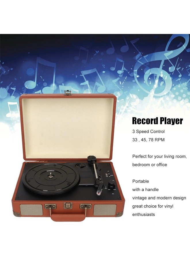 Vinyl Record Player, Vintage Record Player with Built in BT Receiver, 3-Speed Bluetooth Suitcase Portable Belt-Driven Record Player with Built-in Speakers, Upgraded Turntable Sound for Home - Image 3