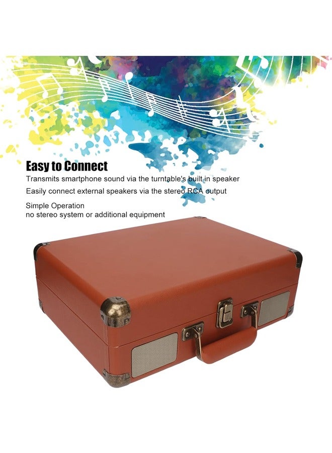 Vinyl Record Player, Vintage Record Player with Built in BT Receiver, 3-Speed Bluetooth Suitcase Portable Belt-Driven Record Player with Built-in Speakers, Upgraded Turntable Sound for Home - Image 4