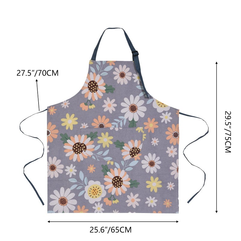 ARBINSON 2 Pack Floral Apron for Women with Pockets, Adjustable Cotton Chef Aprons for Kitchen, Cooking, BBQ & Grill (Green/Leaves) - Image 2