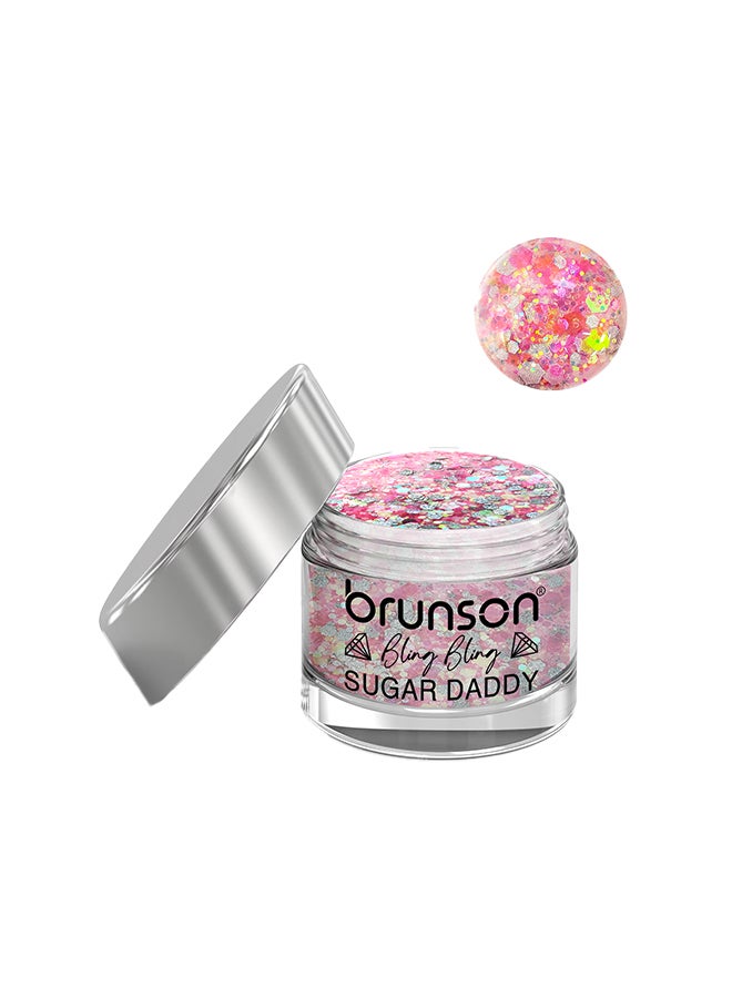 brunson Acrylic Nail Powder DIP And Buff System, Sugar Daddy Glittered 30ml BFL011