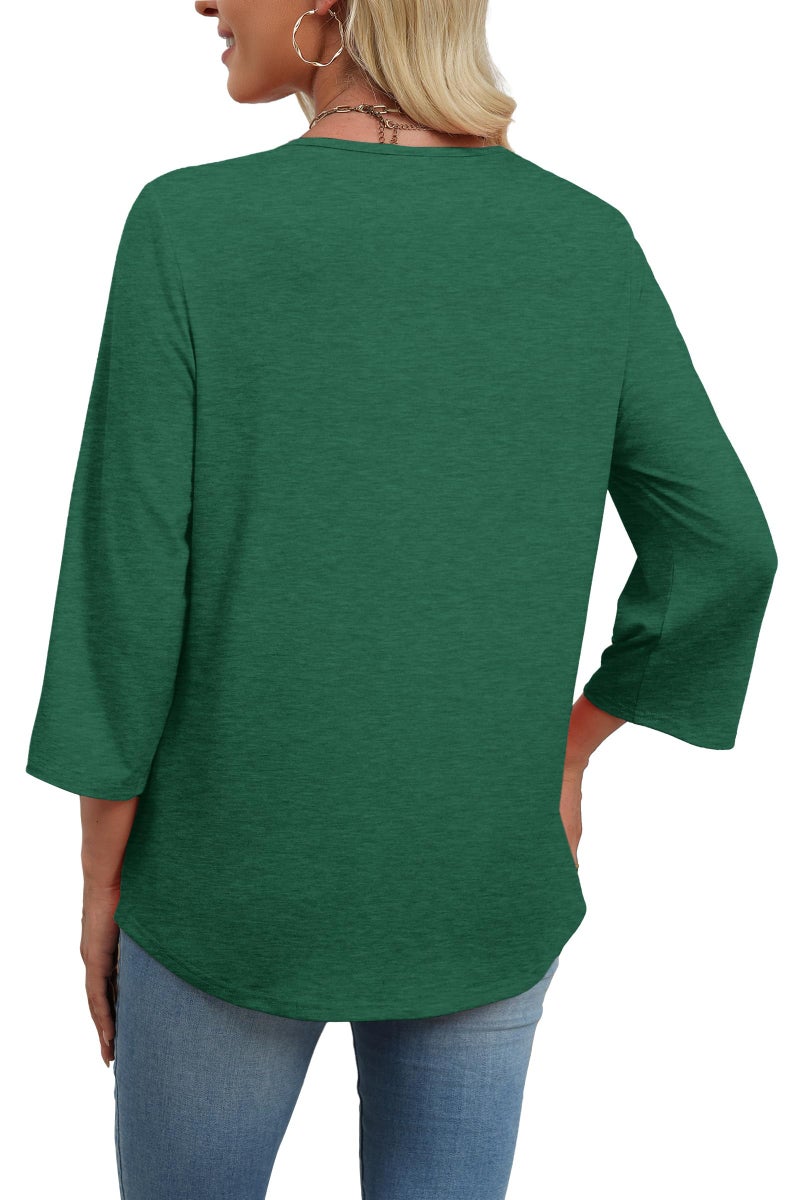 WIHOLL Green Tops for Women Summer Outfits 2026 Peasant Blouses for Women 3/4 Sleeve T Shirts Tunics Or Tops To Wear With Leggings Cute Shirts Boho 2026 Green Tees S - Image 5