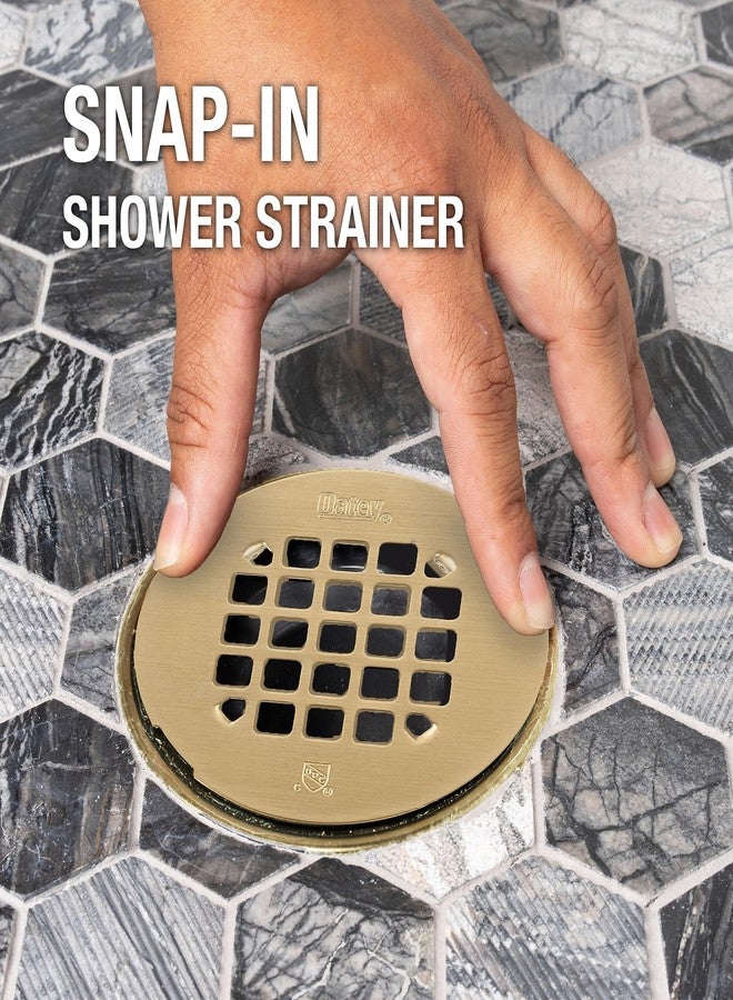Oatey 42362 Universal 4-1/4 in. Snap-Tite Round Shower Strainer with Tile Ring in Brushed Gold - Image 2