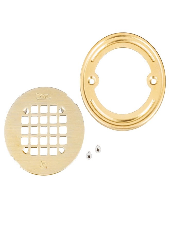 Oatey 42362 Universal 4-1/4 in. Snap-Tite Round Shower Strainer with Tile Ring in Brushed Gold - Image 1