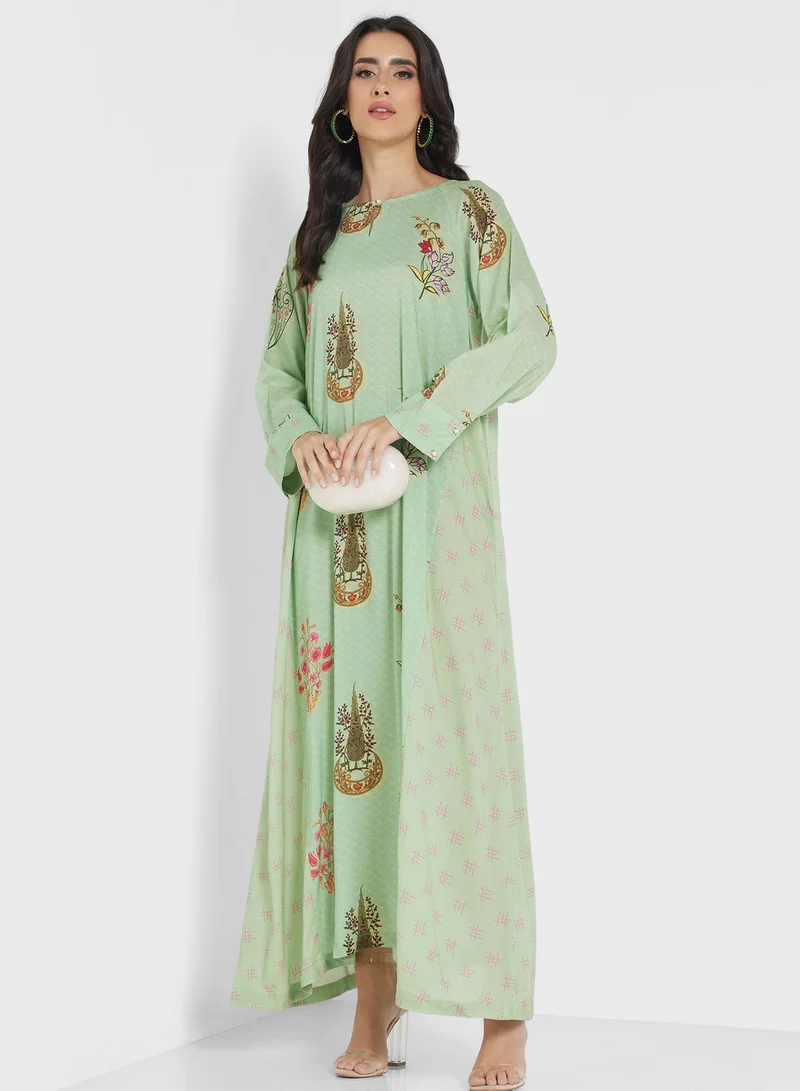 Nishat Linen Floral Keyhole Neck Jalabiya