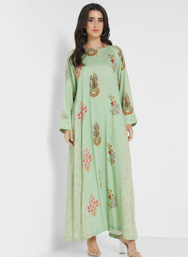 Nishat Linen Floral Keyhole Neck Jalabiya