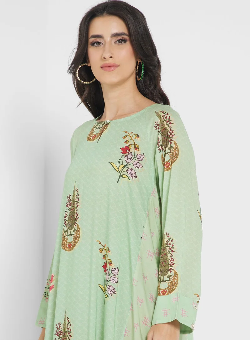 Nishat Linen Floral Keyhole Neck Jalabiya