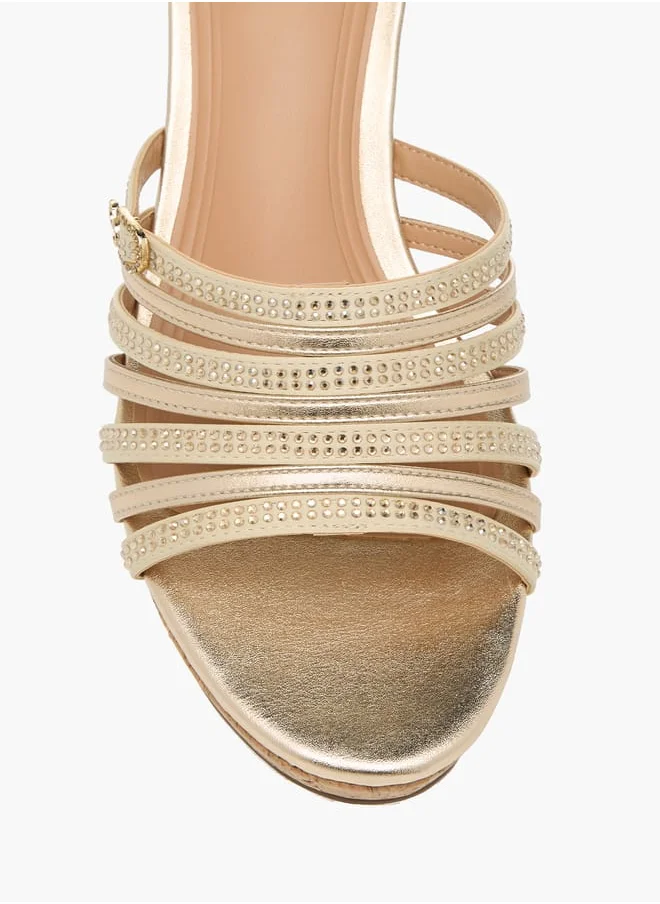 Celeste Womens Diamante Wedge Sandals With Slip On Closure