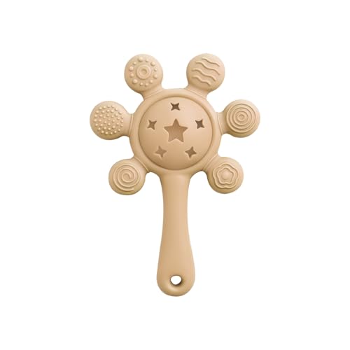 Prplet Silicone Baby Teether & Rattle Toy – Soft & Safe for Infants, BPA-Free, Multi-Texture Design for Teething Relief & Early Development (Brown) - Image 1