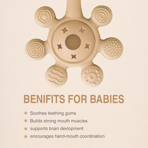 Prplet Silicone Baby Teether & Rattle Toy – Soft & Safe for Infants, BPA-Free, Multi-Texture Design for Teething Relief & Early Development (Brown) - Image 5