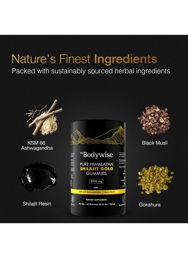 Be Bodywise Be Bodywise Pure Himalayan Shilajit Gummies Gold I Lab Tested I No Added Sugar I Ashwagandha, Gokshura| Fulvic Acid & 85+ Trace Minerals I for Men, Women I Non-GMO I 100% Natural & Organic I 60 Gummy 