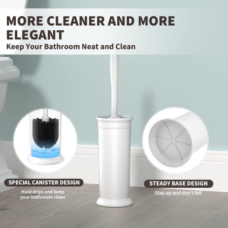 uptronic Toilet Brush and Holder 2 Pack, Toilet Bowl Brush with Extra Long Handle, Toilet Scrubber and Covered Holder, Toilet Brushes for Bathroom-Space Saving, Covered Brush, Durable, Deep Cleaning(White) - Image 5