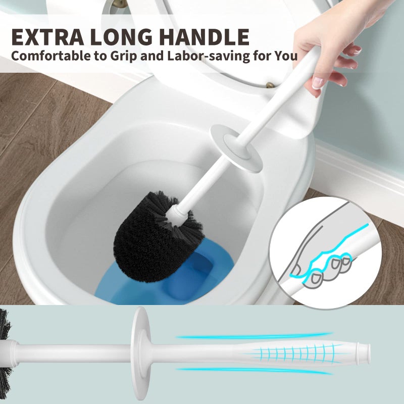 uptronic Toilet Brush and Holder 2 Pack, Toilet Bowl Brush with Extra Long Handle, Toilet Scrubber and Covered Holder, Toilet Brushes for Bathroom-Space Saving, Covered Brush, Durable, Deep Cleaning(White) - Image 4