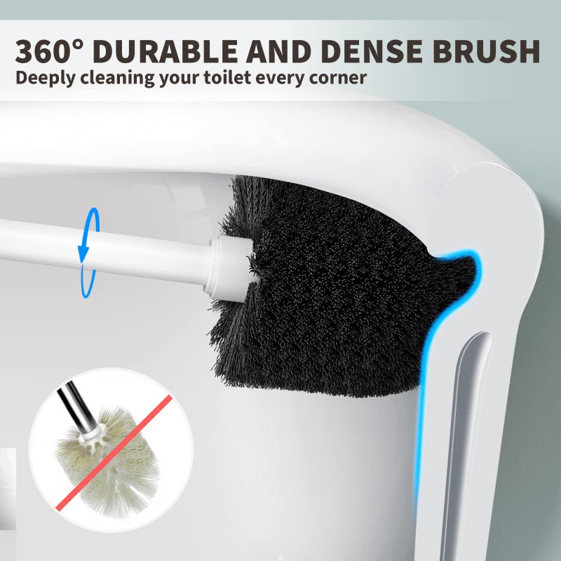 uptronic Toilet Brush and Holder 2 Pack, Toilet Bowl Brush with Extra Long Handle, Toilet Scrubber and Covered Holder, Toilet Brushes for Bathroom-Space Saving, Covered Brush, Durable, Deep Cleaning(White) - Image 2