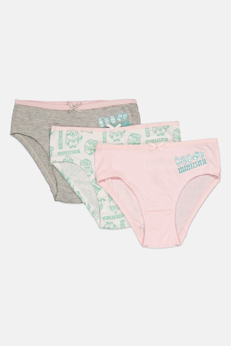 Minions Kids Girl 3 Pieces Graphic Print Briefs, Multicolor - Image 1