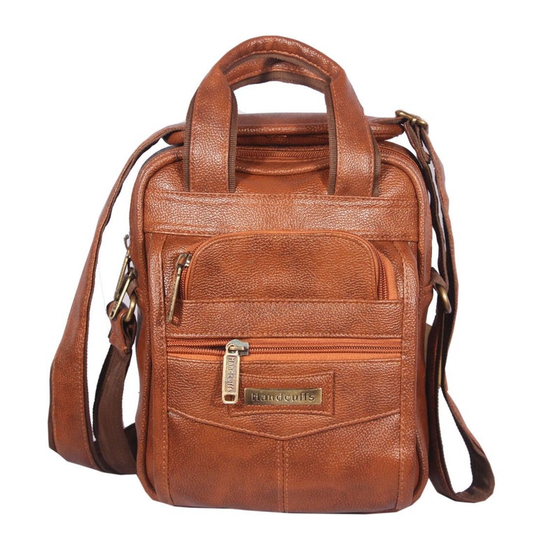 Handcuffs Small Sling Bag for Men | PU Leather Chest Slinger | Crossbody Satchel | Corporate Gift Item | Passport Sling | Mini | Casual | Office | Travel (Rust) - Image 2