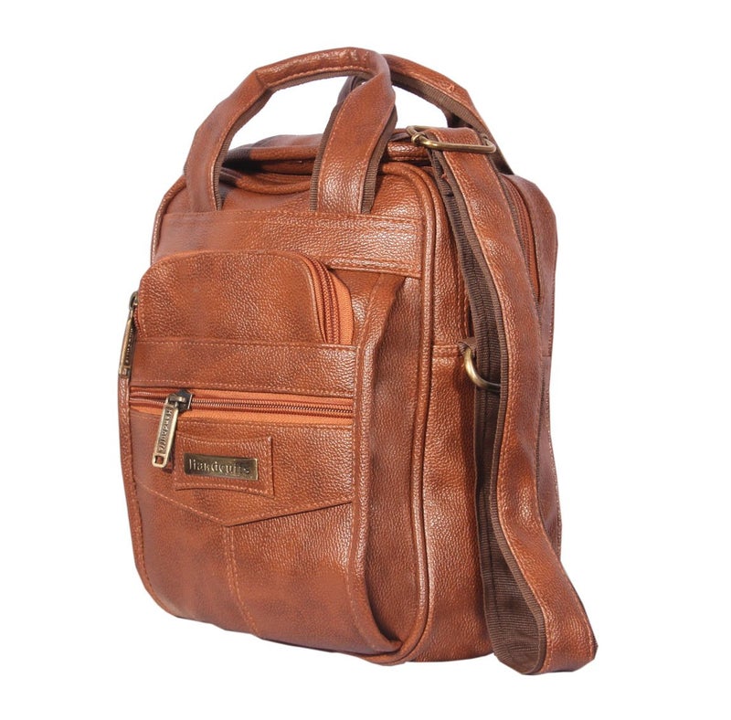 Handcuffs Small Sling Bag for Men | PU Leather Chest Slinger | Crossbody Satchel | Corporate Gift Item | Passport Sling | Mini | Casual | Office | Travel (Rust) - Image 3