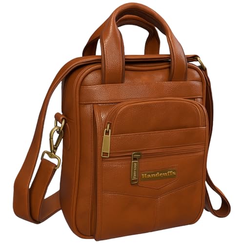 Handcuffs Small Sling Bag for Men | PU Leather Chest Slinger | Crossbody Satchel | Corporate Gift Item | Passport Sling | Mini | Casual | Office | Travel (Rust) - Image 1