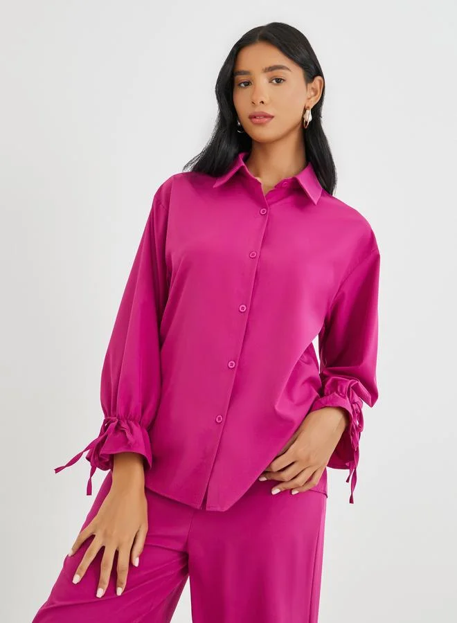 تايك تو Take Two Solid Bell Sleeve Shirt and Pants Co-Ords