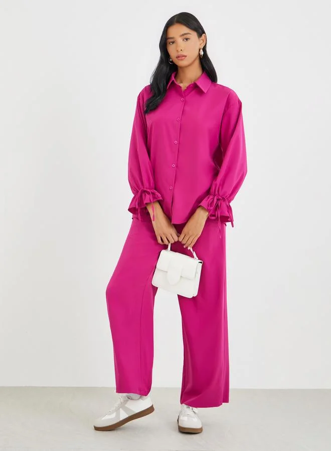 تايك تو Take Two Solid Bell Sleeve Shirt and Pants Co-Ords