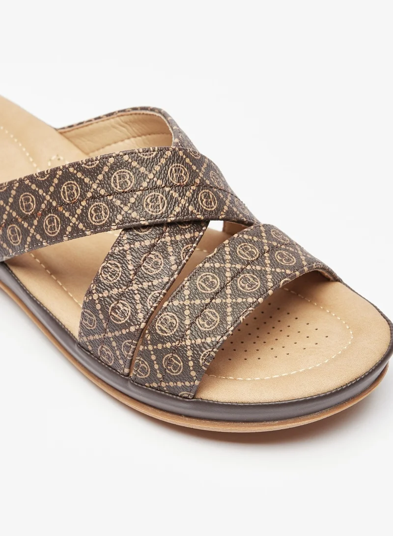 Flora Bella By Shoexpress Womens Printed Slip-On Cross Strap Slide Sandals