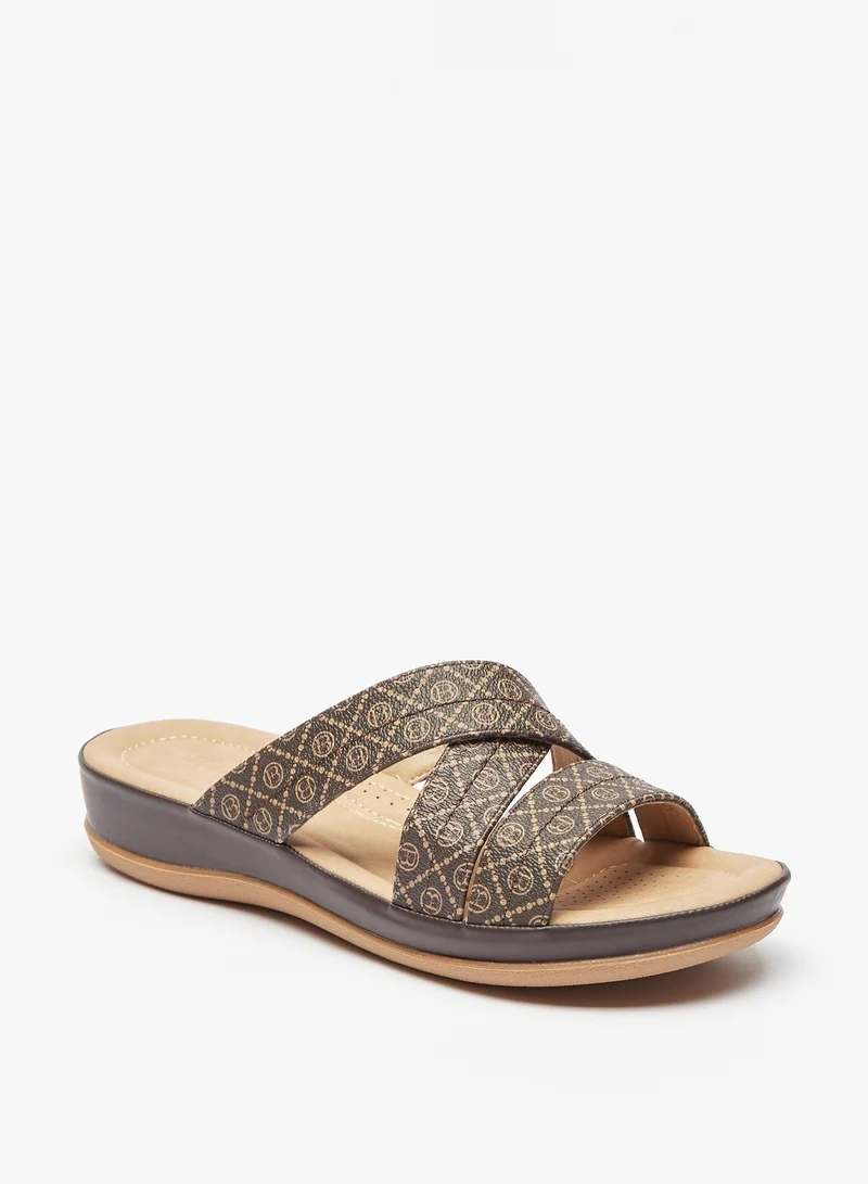 Flora Bella By Shoexpress Womens Printed Slip-On Cross Strap Slide Sandals