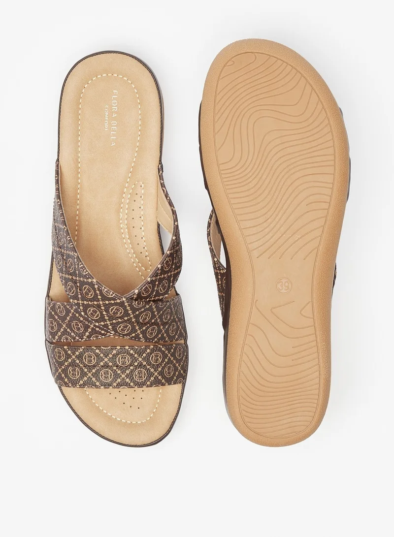 Flora Bella By Shoexpress Womens Printed Slip-On Cross Strap Slide Sandals