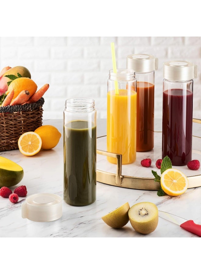 Komax Reusable Juice Bottles, Set of 4 Leak-Proof Juice Containers with Lids for Fridge, BPA-Free Plastic Smoothie Bottle Set, Dishwasher-Safe Wide Mouth Juicing Bottles (18.5 oz) - Image 1