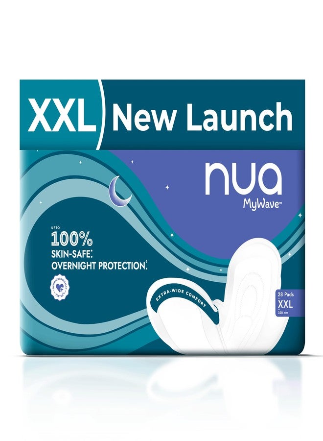Nua MyWave Night XXL Sanitary Pads for Women | Heavy Flow Period Pads | Super Soft, Rash-Free, Leak-Proof | Super Absorbent | Pack of 28 | Individually Wrapped | 320 mm - Image 1