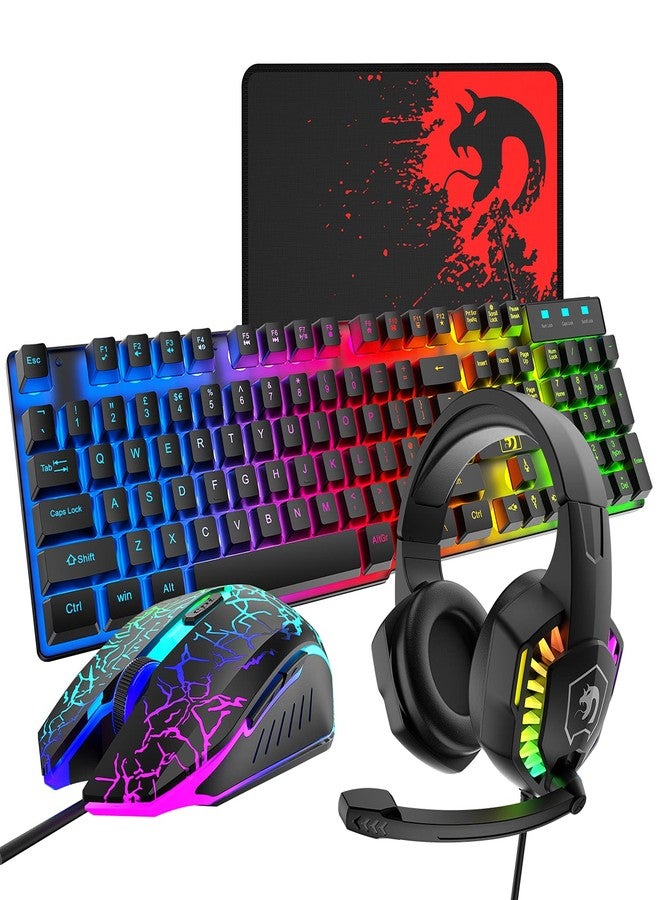 MANBASNAKE Wired Gaming Keyboard and Mouse Headset Combo,Rainbow LED Backlit Wired Keyboard,Over Ear Headphone with Mic,Rainbow Backlit Gaming Mice,Mouse Pad,for PC,Laptop,Mac,PS4,Xbox(Black) - Image 1