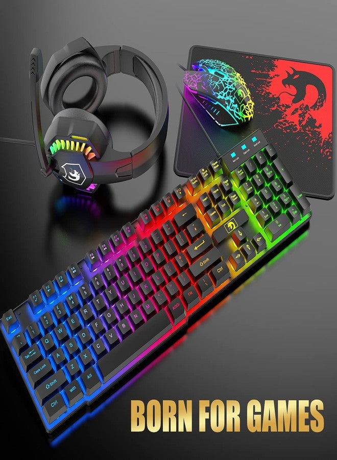 MANBASNAKE Wired Gaming Keyboard and Mouse Headset Combo,Rainbow LED Backlit Wired Keyboard,Over Ear Headphone with Mic,Rainbow Backlit Gaming Mice,Mouse Pad,for PC,Laptop,Mac,PS4,Xbox(Black) - Image 3