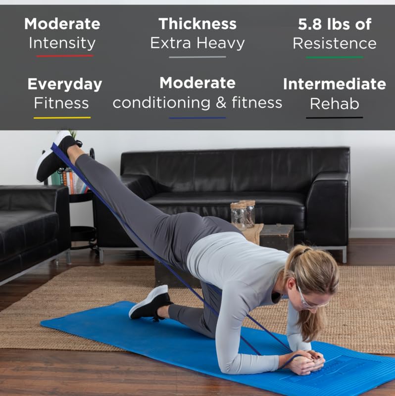 TheraBand مجموعة أحزمة المقاومة THERABAND، أحزمة مطاطية احترافية للجزء العلوي والسفلي من الجسم وتمارين القوة، العلاج الطبيعي، بيلاتس السفلي، تمارين في المنزل، وإعادة التأهيل، 5 أقدام، أزرق وأسود، متقدم - Image 4