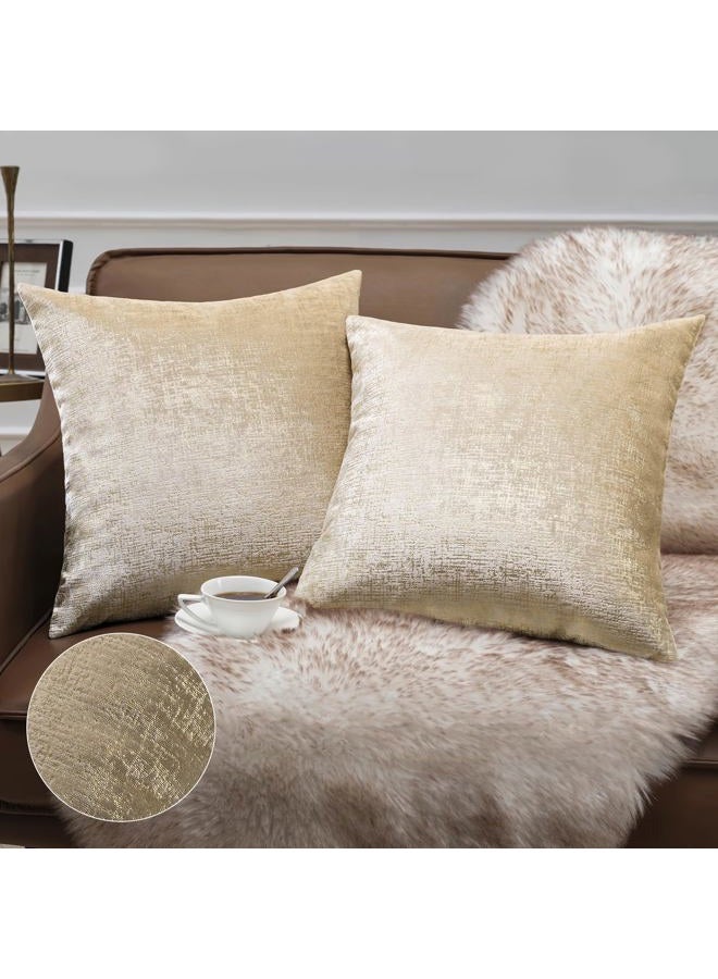 Phantoscope Pack of 2 Sparkling Velvet Decorative Throw Pillow Covers Soft Gold Glitter Square Cushion Cover Pillowcase for Couch Bed and Chair, Beige, 18 x 18 inches, 45 x 45 cm - Image 1