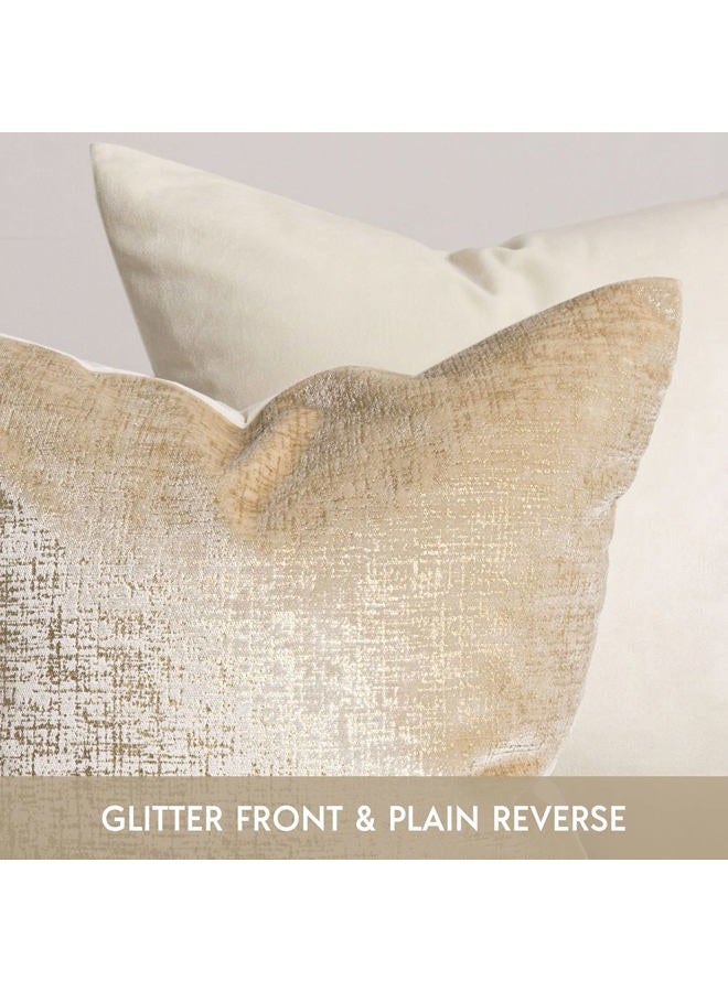 Phantoscope Pack of 2 Sparkling Velvet Decorative Throw Pillow Covers Soft Gold Glitter Square Cushion Cover Pillowcase for Couch Bed and Chair, Beige, 18 x 18 inches, 45 x 45 cm - Image 2