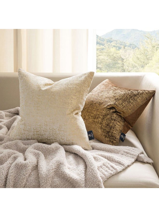 Phantoscope Pack of 2 Sparkling Velvet Decorative Throw Pillow Covers Soft Gold Glitter Square Cushion Cover Pillowcase for Couch Bed and Chair, Beige, 18 x 18 inches, 45 x 45 cm - Image 4