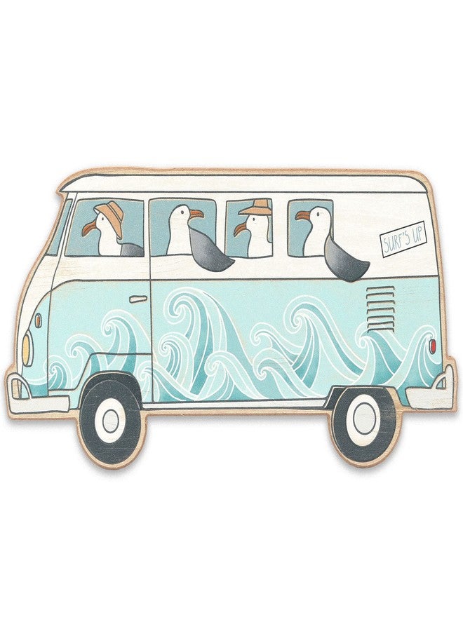 أوبن رود براندز ديكور حائط خشبي بتصميم طيور النورس على حافلة من Open Road Brands - لوحة جدارية مستوحاة من الشاطئ للحمام أو غرفة المعيشة أو غرفة التشمس - Image 1