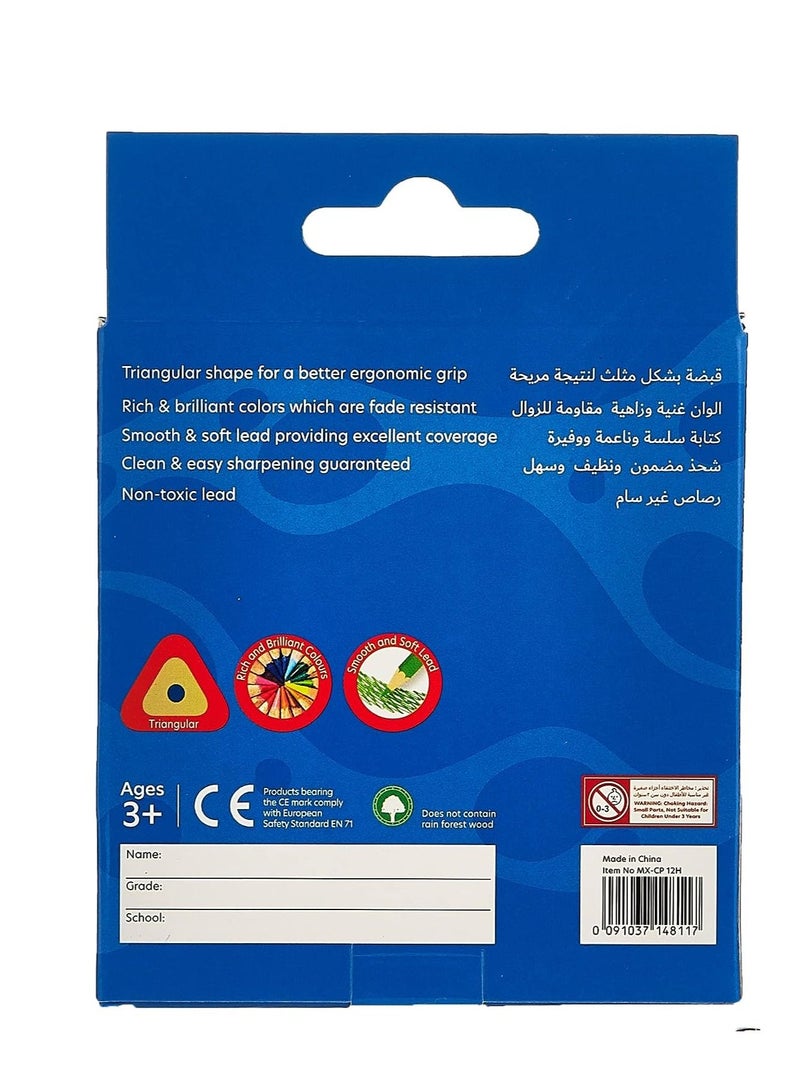 MAXI TRIANGULAR COLOUR PENCILS 12 HALF SIZE IN A CARDBOARD BOX - Image 2