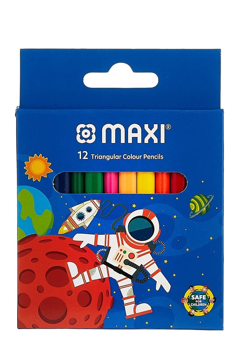 MAXI TRIANGULAR COLOUR PENCILS 12 HALF SIZE IN A CARDBOARD BOX - Image 1
