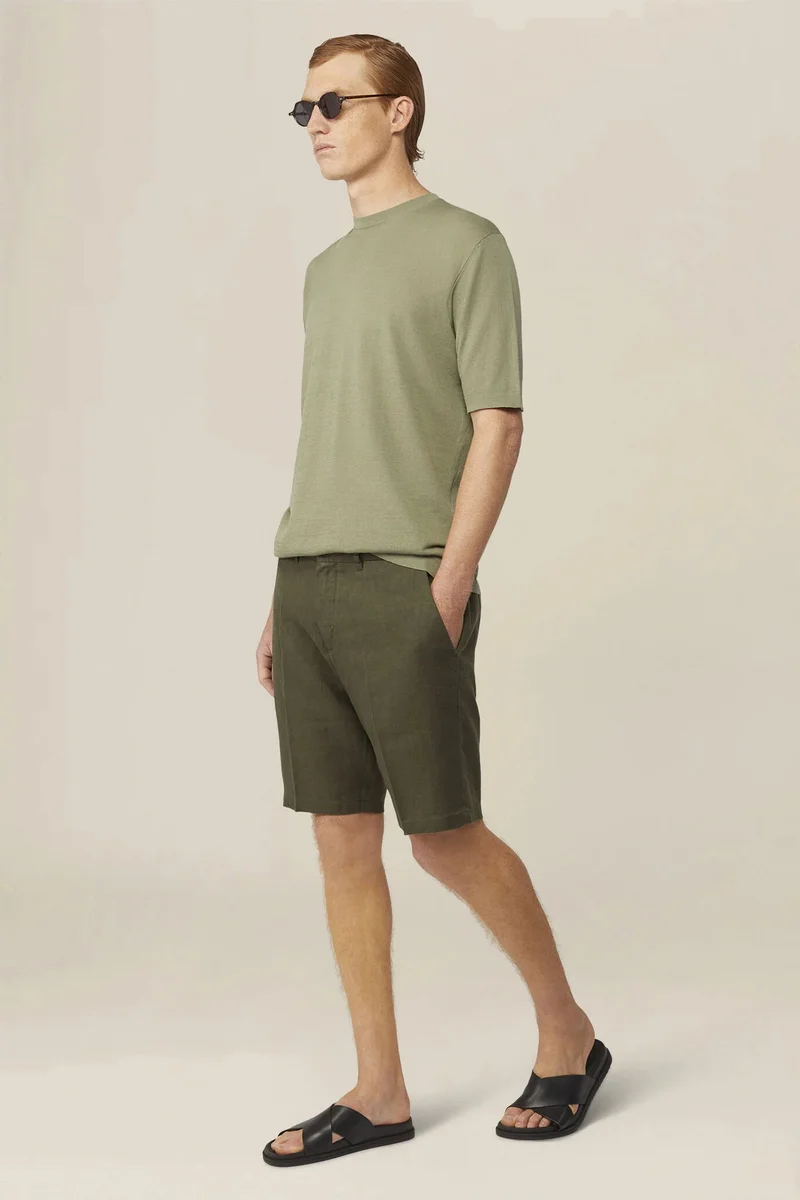 دوبل غانغر Men's knitted T-shirt in 100% cotton crepe - Sage Green