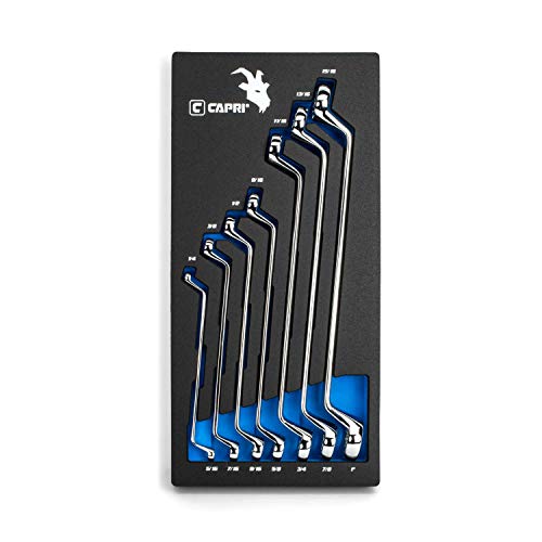 Capri Tools 75Degree Deep Offset Double Box End Wrench Set 14 to 1 in SAE 7Piece with The Mechanics Tray