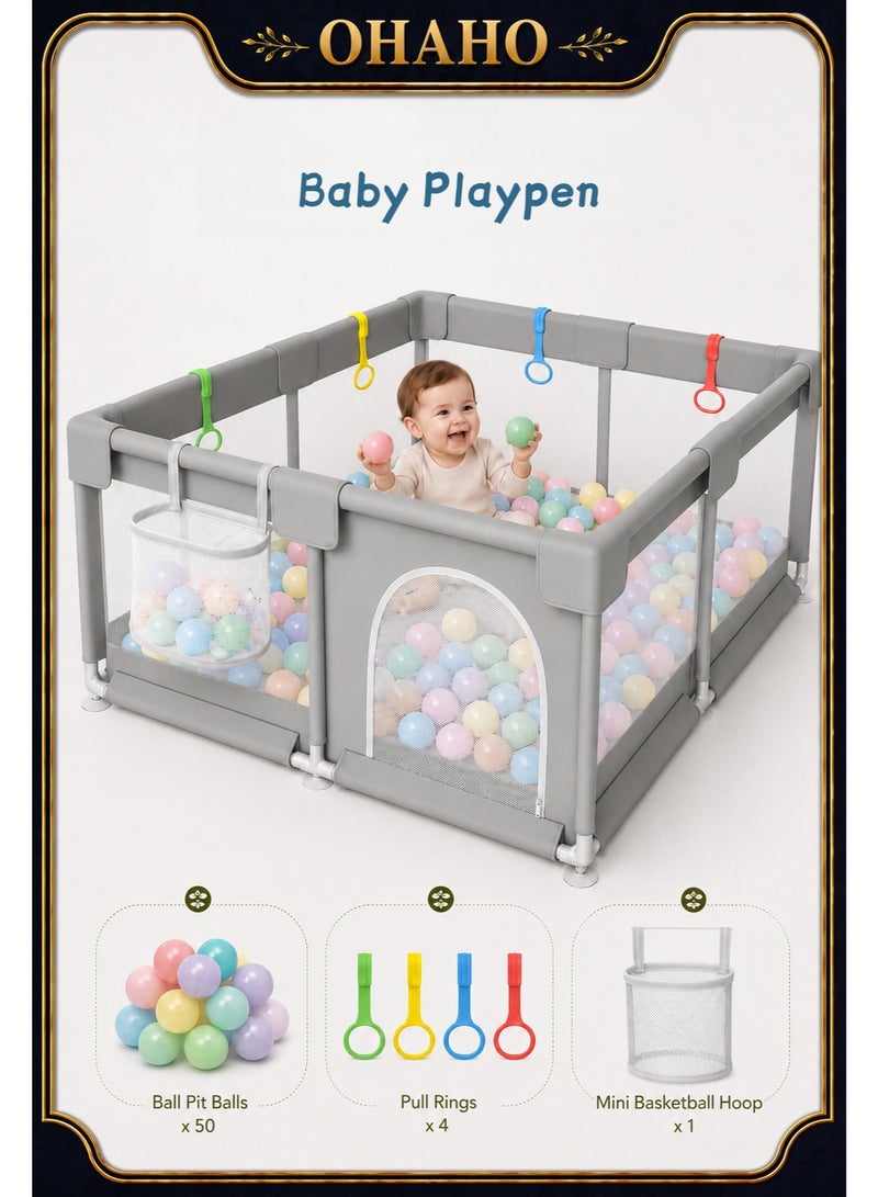 OHAHO Baby Playpen, 200 * 180cm Playpen for Toddlers, with Door and Suction Cup, Baby Safe Activity Center, Large Playpen, Baby Bumper Foam Playpen with Breathable Mesh, Safe Playpen for Toddlers - Image 1