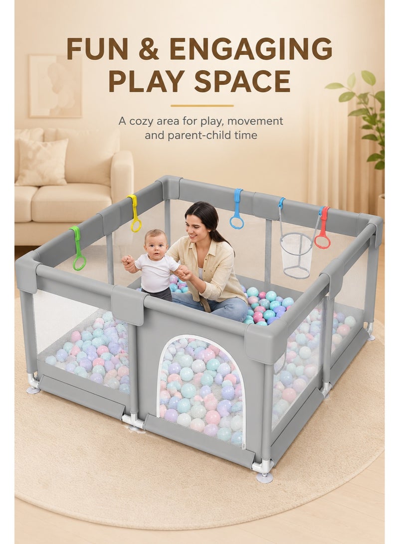 OHAHO Baby Playpen, 200 * 180cm Playpen for Toddlers, with Door and Suction Cup, Baby Safe Activity Center, Large Playpen, Baby Bumper Foam Playpen with Breathable Mesh, Safe Playpen for Toddlers - Image 5