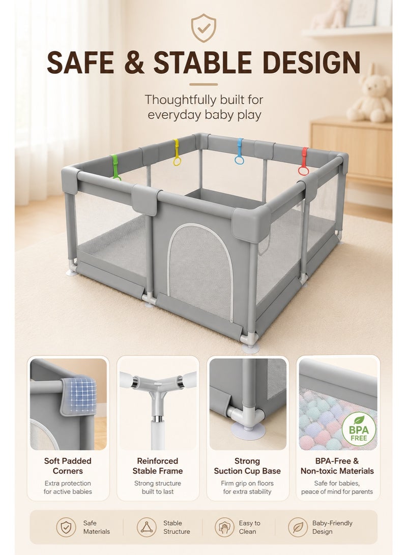 OHAHO Baby Playpen, 200 * 180cm Playpen for Toddlers, with Door and Suction Cup, Baby Safe Activity Center, Large Playpen, Baby Bumper Foam Playpen with Breathable Mesh, Safe Playpen for Toddlers - Image 4