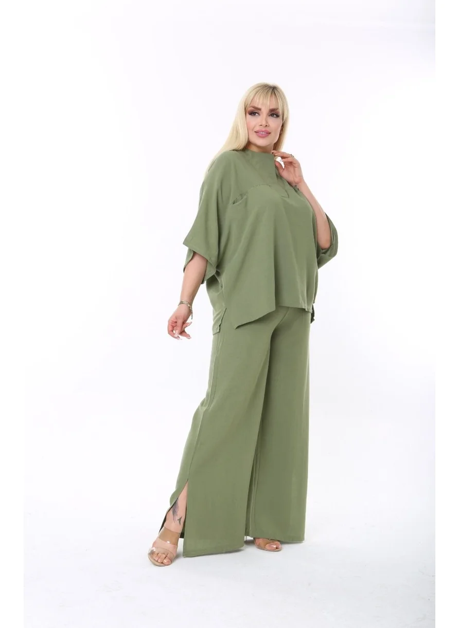 Escbutik Large Size Side Slit Comfortable Two-piece Suit with Trousers Stylish Bottom-Top Suit