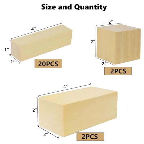 Ninekong 24PCS Basswood Carving Blocks with 3 Sizes，Whittling Wood Carving Kit,Soft Basswood for Carving(4"x1"x1",4"x2"x2",2"x2"x2") - Image 2