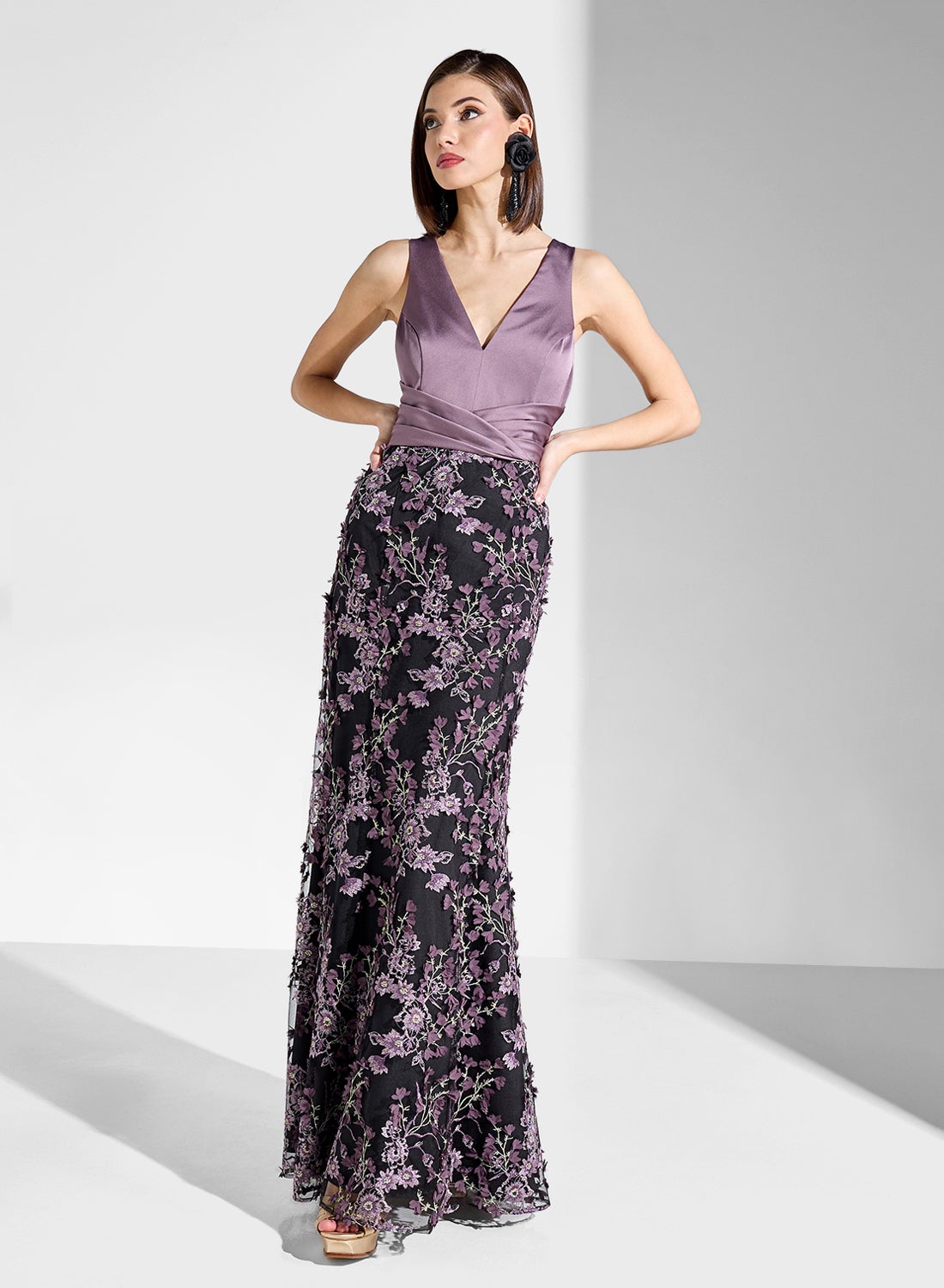 金タグ　Aidan Mattox　Flower　S〜Mサイズ Aidan Mattox Floral Jacquard Gown | Saks Fifth Avenue